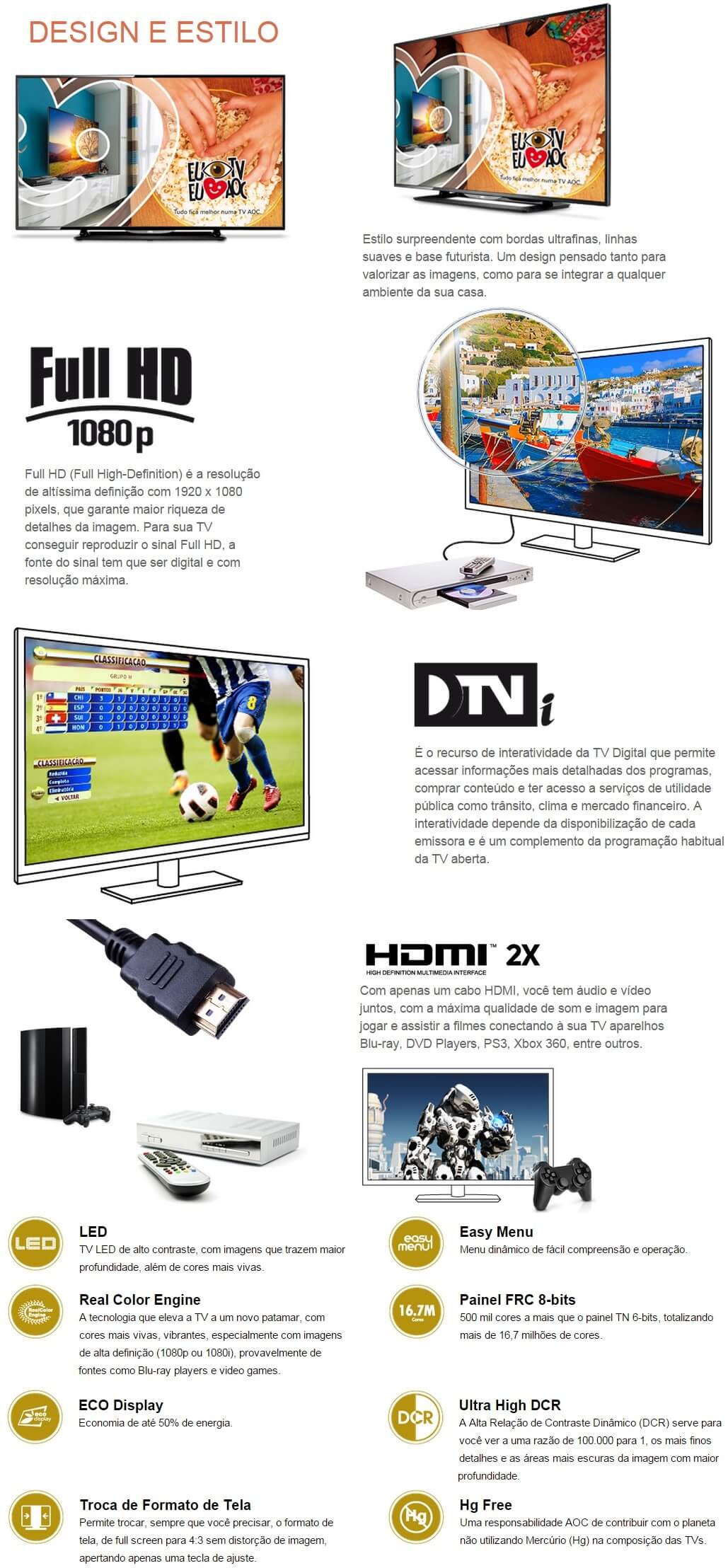 TV 50 LED AOC FULL HD CONVERSOR DIGITAL HDMI USB SLIM