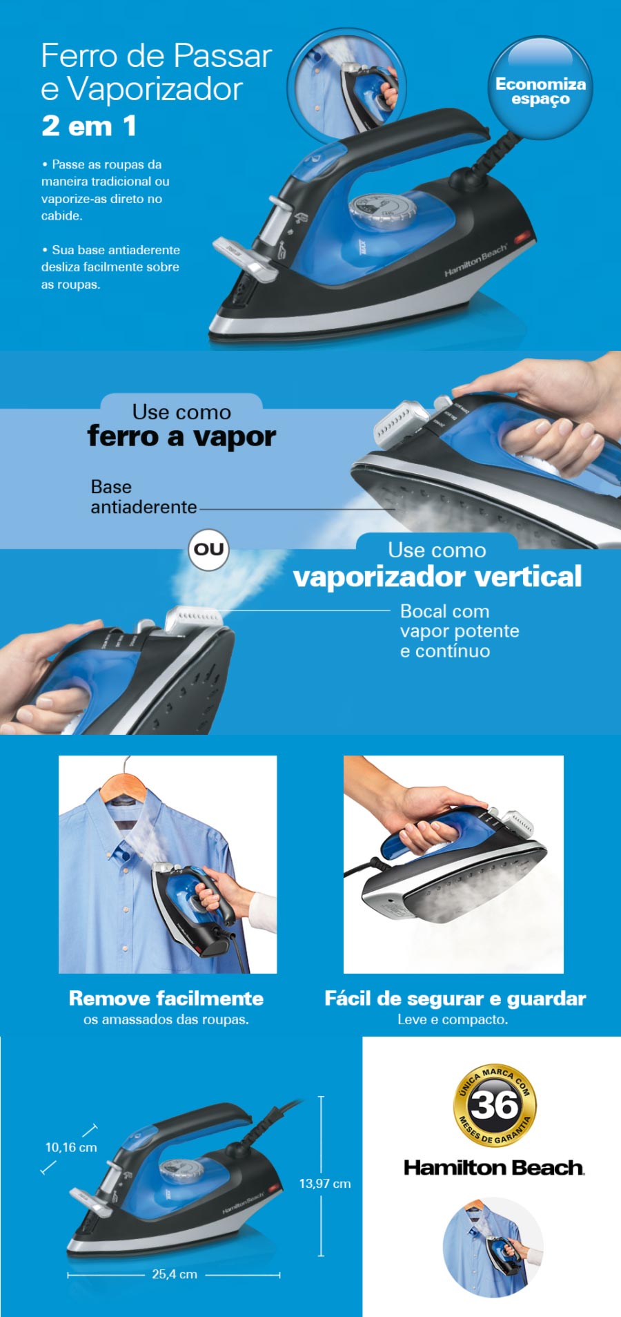 FERRO DE PASSAR HAMILTON BEACH BLUELUX 1300W - VAPORIZADOR VERTICAL FERRO DE PASSAR HAMILTON BEACH BLUELUX 1300W - VAPORIZADOR VERTICAL