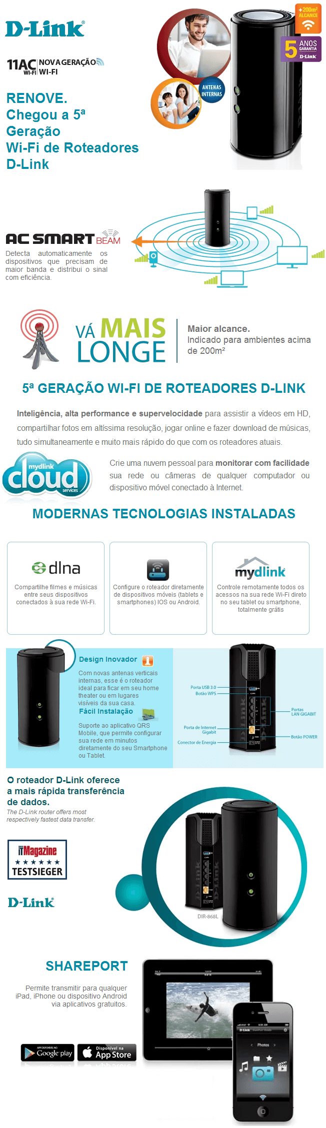 ROTEADOR D-LINK 1740Mbps C/ USB 3.0 FiveGeneration ROTEADOR D-LINK 1740Mbps C/ USB 3.0 FiveGeneration