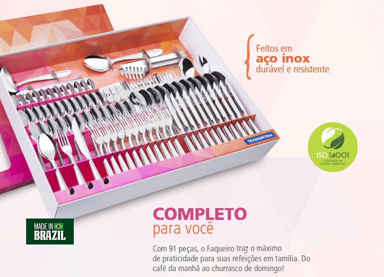 JOGO DE FAQUEIROS TALHERES TRAMONTINA 90 PÇ AÇO INOX JOGO DE FAQUEIROS TALHERES TRAMONTINA 90 PÇ AÇO INOX