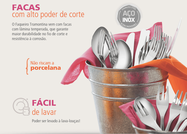 JOGO DE FAQUEIROS TALHERES TRAMONTINA 90 PÇ AÇO INOX JOGO DE FAQUEIROS TALHERES TRAMONTINA 90 PÇ AÇO INOX