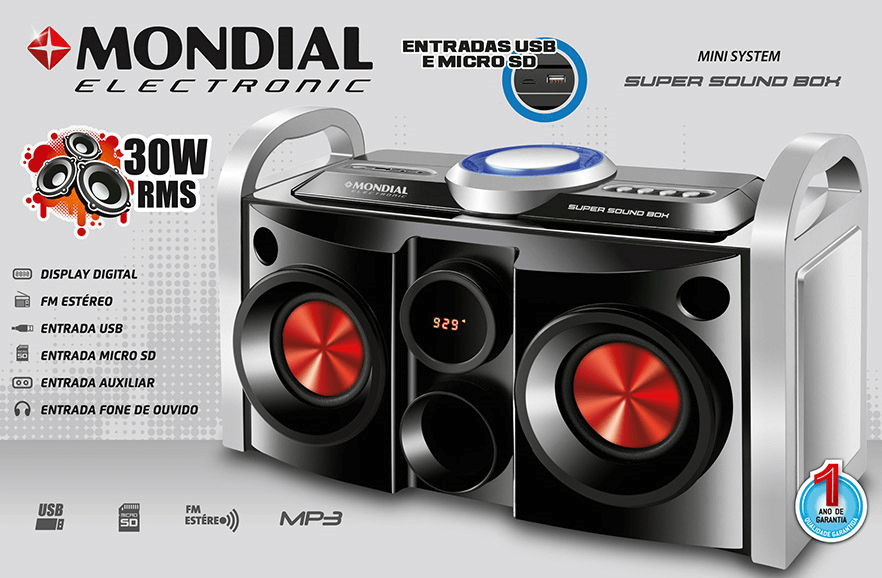 MINI SYSTEM MONDIAL PARTYBOX USB/SD/AUX e Rádio FM - 30W MINI SYSTEM MONDIAL PARTYBOX USB/SD/AUX e Rádio FM - 30W