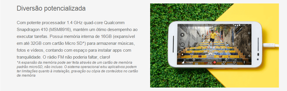 SMARTPHONE MOTO MUSIC ANDROID 5 TELA HD 16GB 4G CAM 13 MPX QUAD CORE 1.4GHz SMARTPHONE MOTO MUSIC ANDROID 5 TELA HD 16GB 4G CAM 13 MPX QUAD CORE 1.4GHz