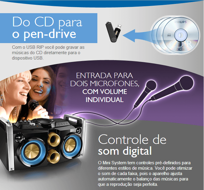 MINI SYSTEM PHILIPS 240W USB HIFI RMS KARAOKÊ MP3 MINI SYSTEM PHILIPS 240W USB HIFI RMS KARAOKÊ MP3