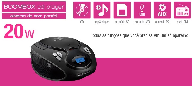 SOM PORTÁRTIL MULTILASER CD PLAYER MP3 USB 20w SOM PORTÁRTIL MULTILASER CD PLAYER MP3 USB 20w