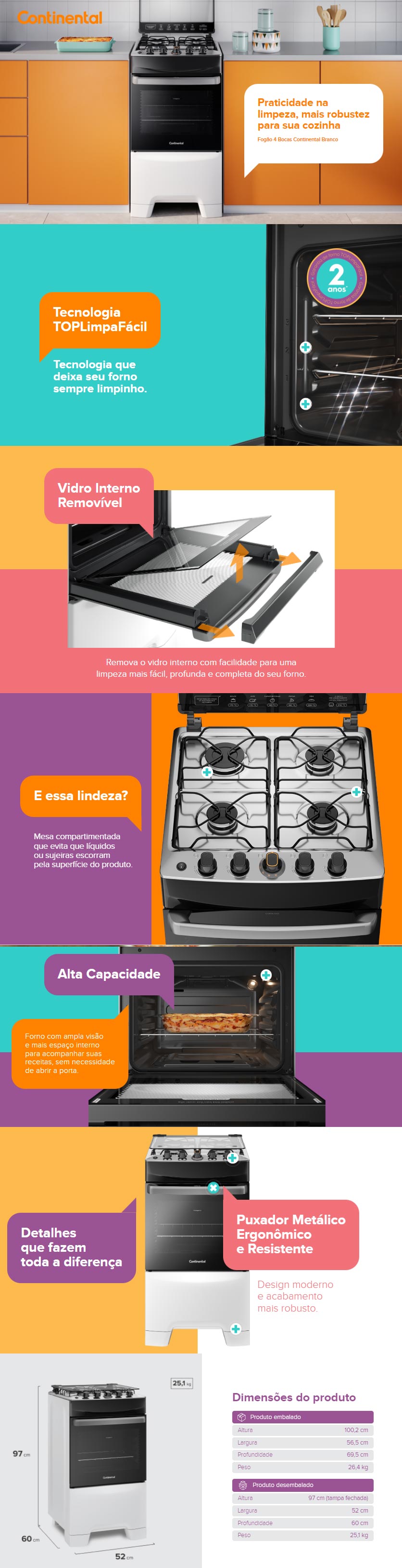 Fogao de Piso a Gas 4 Bocas Mesa Inox Continental 59L Acendimento Automatico Branco Fogao de Piso a Gas 4 Bocas Mesa Inox Continental 59L Acendimento Automatico Branco